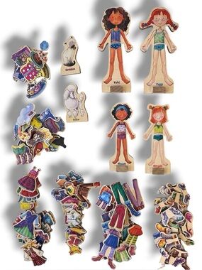 TS Shure Daisy Girls Wooden Magnetic Dress-up Dolls Ages 3 and up 120 Pieces C-4